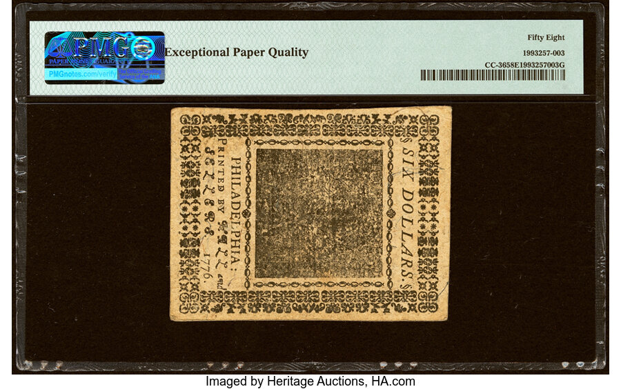 May 9, 1776 $6  Continental Congress (Fr. CC36) AU58 thumbnail 2