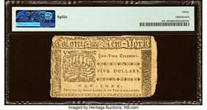 image for: New York March 5, 1776 $5 PMG Very Fine 30....