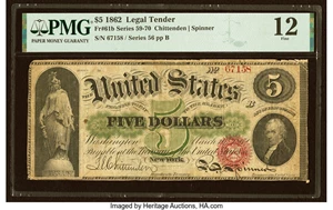 image for: Fr. 61b $5 1862 Legal Tender PMG Fine 12....