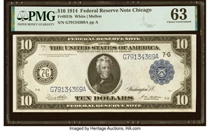 image for: Fr. 931b $10 1914 Federal Reserve Note PMG Choice Uncirculated 63....
