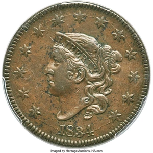 image for: 1834 1C Large 8, Large Stars, Large Letters, N-6, R.3, AU50 PCGS. Ex: Twin Leaf Collection. PCGS Population: (2/7). NGC Cen...