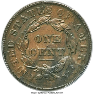 image for: 1834 1C Large 8, Large Stars, Large Letters, N-6, R.3, AU50 PCGS. Ex: Twin Leaf Collection. PCGS Population: (2/7). NGC Cen...