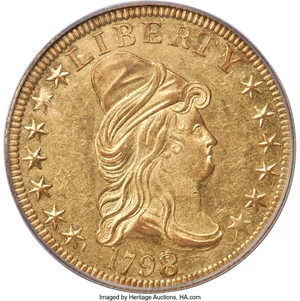 image for: 1798/7 $10 7x6 Stars, BD-2, Low R.6, AU58 PCGS....