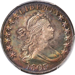 image for: 1803 50C Large 3, Small Reverse Stars, 12 Arrows, O-101, T-1, R.3, MS62 PCGS....