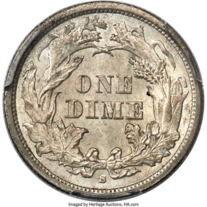 image for: 1867-S 10C F-102, R.4, MS65 PCGS. CAC....