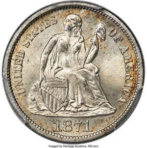 image for: 1871-S 10C Repunched Date, F-101, R.4, MS65+ PCGS. CAC....