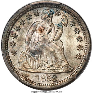 image for: 1858-S 10C F-101, R.5, MS66 PCGS. CAC....