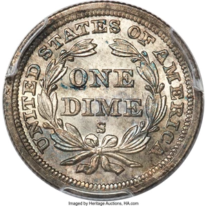 image for: 1858-S 10C F-101, R.5, MS66 PCGS. CAC....