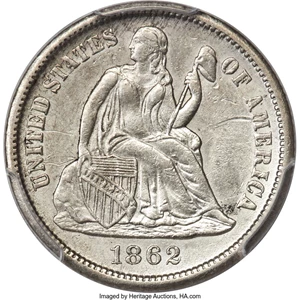 image for: 1862-S 10C F-102, High R.4, AU55 PCGS....