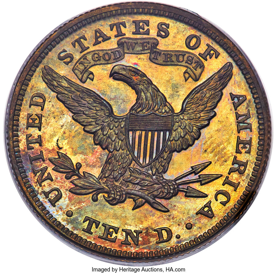 1865 P$10 Copper, J-450 PR RB PR60 RB thumbnail 3
