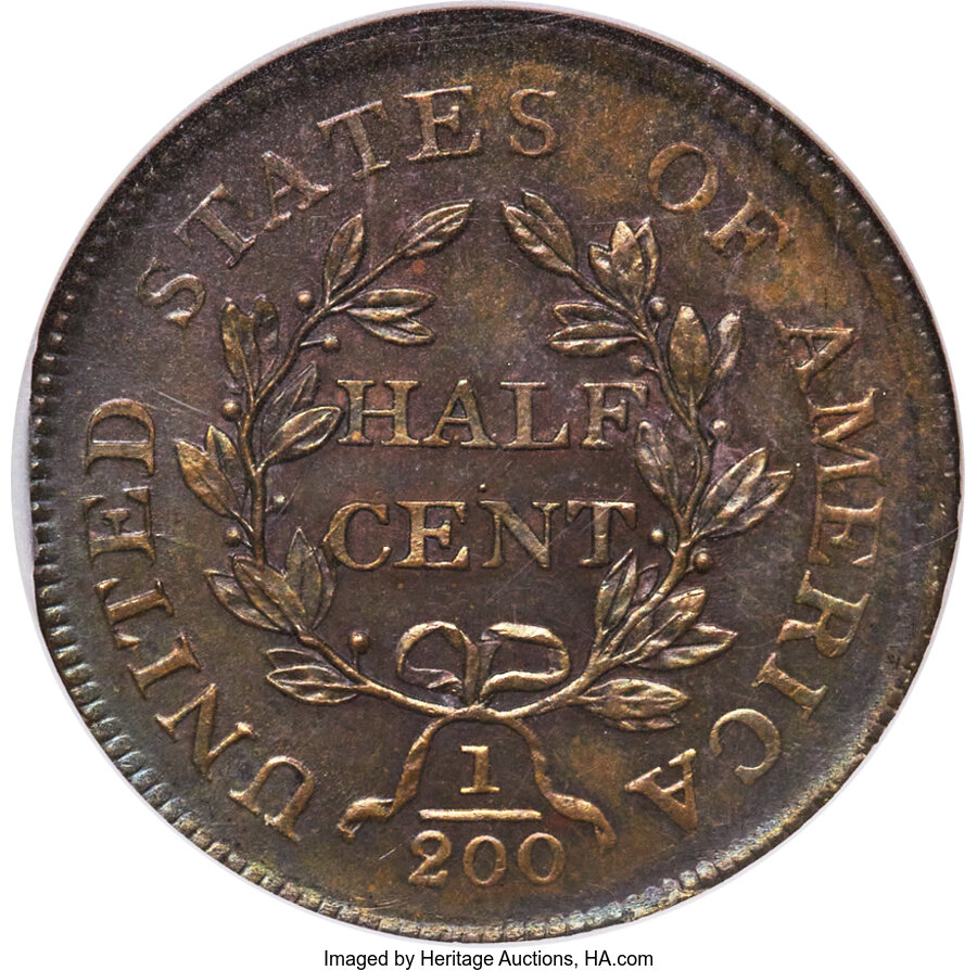 1804 1/2c Crosslet 4, No Stems, C-12 MS BN MS64 BN CAC thumbnail 3