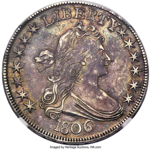 image for: 1806 50C Pointed 6, Stem, O-122, T-25, R.6, AU55 NGC....