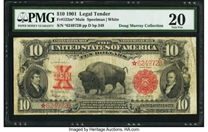 image for: Fr. 122* $10 1901 Mule Legal Tender Star PMG Very Fine 20....