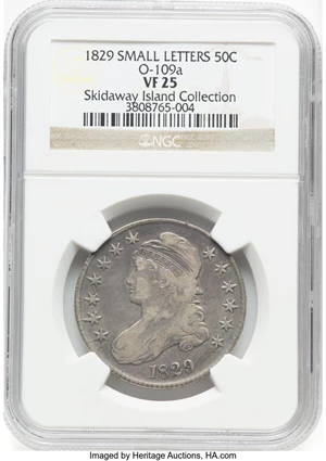 image for: 1829 50C Small Letters, O-109a, High R.4, VF25 NGC. Ex: Skidaway Island Collection. NGC Census: (2/4). PCGS Population: (2/...