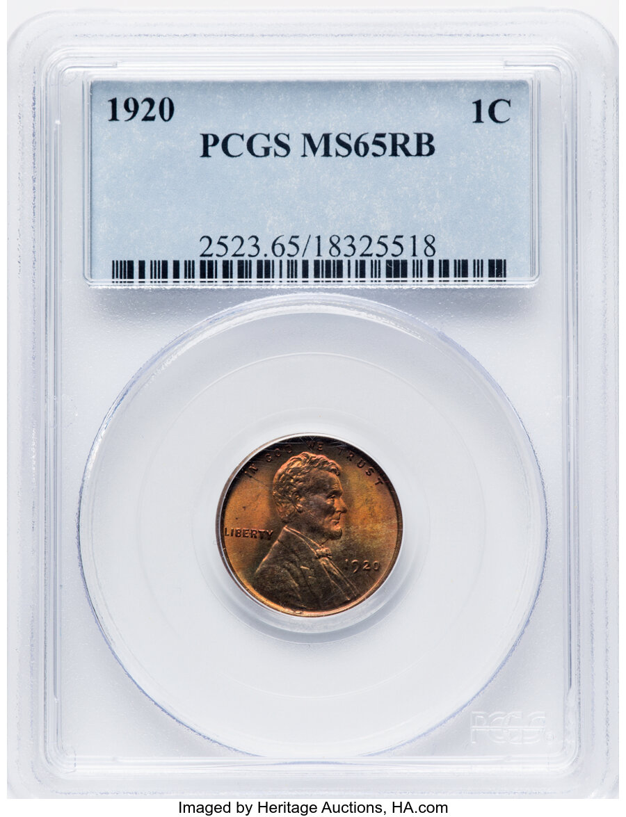 1920 1C MS65 Red and Brown PCGS. PCGS Population: (84/5). NGC Census: (61/4). CDN: $100 Whsle. Bid for NGC/PCGS MS65. Minta...