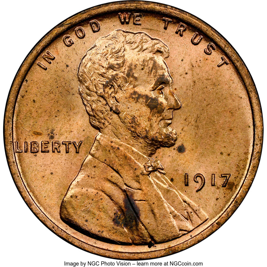 1917 1C MS63 Red NGC. NGC Census: (14/217). PCGS Population: (41/823). CDN: $95 Whsle. Bid for NGC/PCGS MS63. Mintage 196,4...