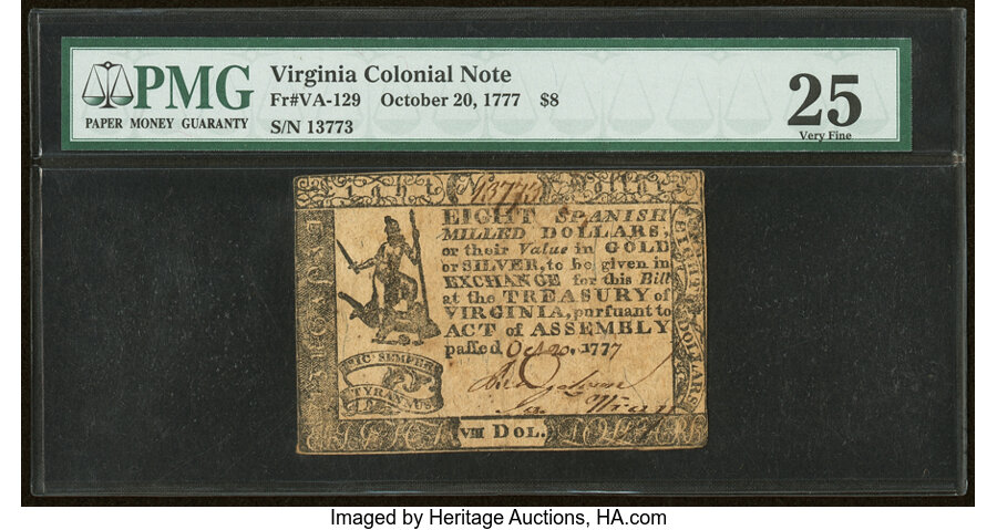 Oct 20, 1777 $8  Virginia (Fr. VA129) thumbnail 14