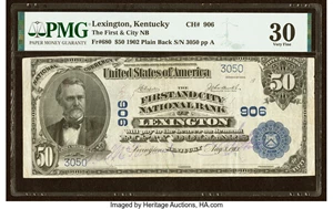 image for: Lexington, KY - $50 1902 Plain Back Fr. 680 The First & City National Bank Ch. # 906 PMG Very Fine 30....