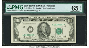 image for: Fr. 2159-L* $100 1950B Federal Reserve Star Note. PMG Gem Uncirculated 65 EPQ....