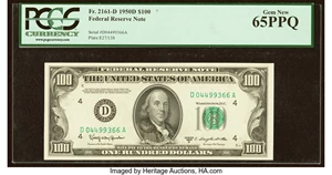 image for: Fr. 2161-D $100 1950D Federal Reserve Note. PCGS Gem New 65PPQ....