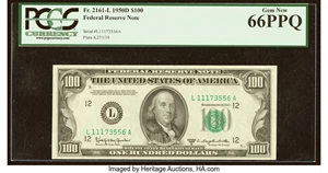 image for: Fr. 2161-L $100 1950D Federal Reserve Note. PCGS Gem New 66PPQ....