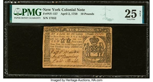 image for: New York April 2, 1759 £10 PMG Very Fine 25 Net....