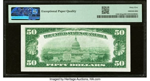 image for: Fr. 2102-K $50 1934 Light Green Seal Federal Reserve Note. PMG Gem Uncirculated 65 EPQ....