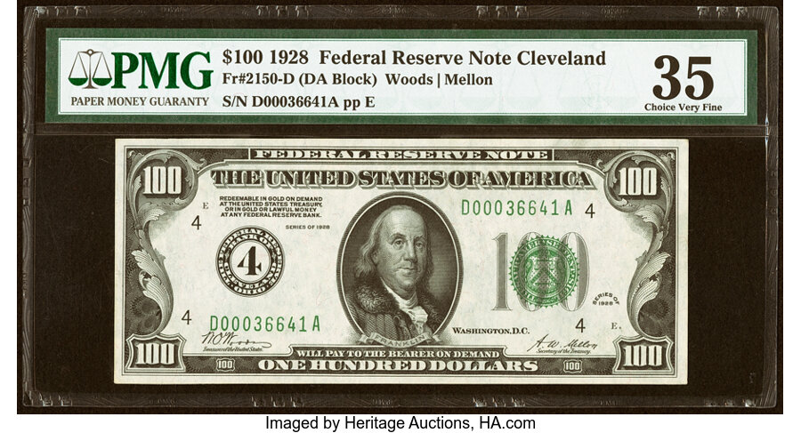 Fr. 2150-D $100 1928 Federal Reserve Note. PMG Choice Very Fine 35. ...