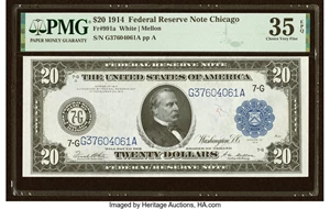 image for: Fr. 991a $20 1914 Federal Reserve Note PMG Choice Very Fine 35 EPQ....