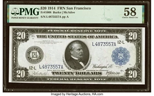 image for: Fr. 1008 $20 1914 Federal Reserve Note PMG Choice About Unc 58....