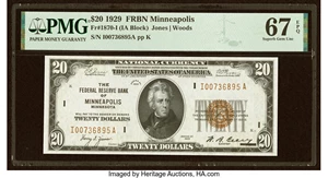 image for: Fr. 1870-I $20 1929 Federal Reserve Bank Note. PMG Superb Gem Unc 67 EPQ....