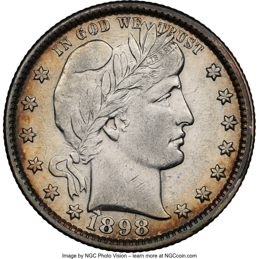 1898 25C XF45 NGC. NGC Census: (11/345). PCGS Population: (29/474). CDN: $65 Whsle. Bid for NGC/PCGS XF45. Mintage 11,100,7...
