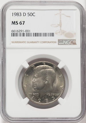 image for: 1983-D 50C MS67 NGC. NGC Census: (18/0). PCGS Population: (42/1). CDN: $345 Whsle. Bid for NGC/PCGS MS67. Mintage 32,472,24...