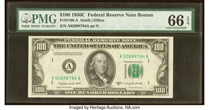 image for: Fr. 2160-A $100 1950C Federal Reserve Note. PMG Gem Uncirculated 66 EPQ....