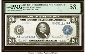 image for: Fr. 1003 $20 1914 Federal Reserve Note PMG About Uncirculated 53....