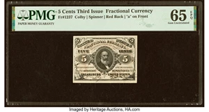 image for: Fr. 1237 5¢ Third Issue PMG Gem Uncirculated 65 EPQ....