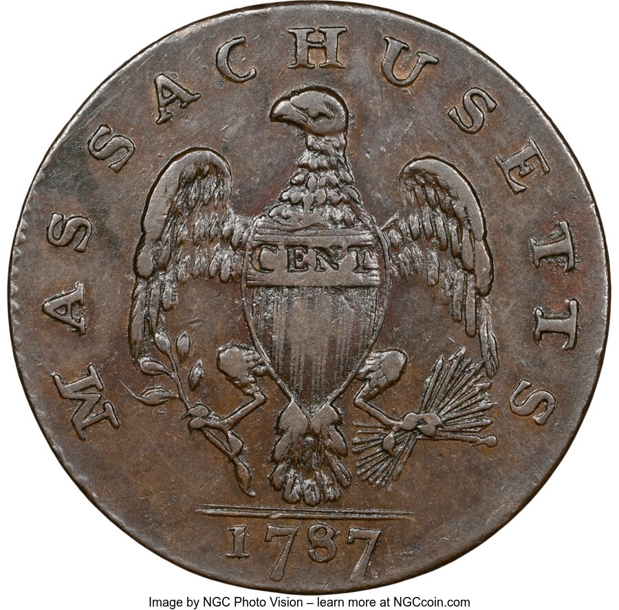 1787 Cent Massachusetts, Left Arrows MS BN AU53 BN thumbnail 2