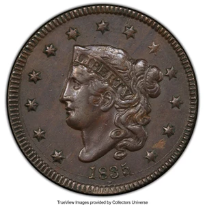 image for: 1835 1C Small 8, Small Stars, N-13, R.3, AU50 PCGS. Ex: COL Ellsworth Collection. PCGS Population: (2/4 and 0/0+). NGC Cens...
