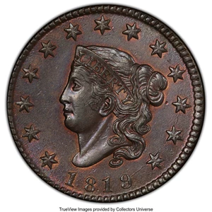 image for: 1819 1C Small Date, N-10, R.4, MS62 Brown PCGS. Ex: COL Ellsworth Collection. PCGS Population: (3/3 and 0/0+). NGC Census: ...