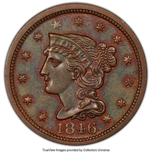 image for: 1846 1C Medium Date, N-11, R.1, MS64 Brown PCGS. PCGS Population: (4/0 and 1/0+). NGC Census: (3/2 and 0/0+). MS64. ...