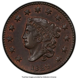 image for: 1829 1C Large Letters, N-7, R.3, MS62 Brown PCGS. Ex: COL Ellsworth Collection. PCGS Population: (1/4 and 0/0+). NGC Census...