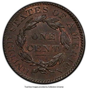 image for: 1829 1C Large Letters, N-7, R.3, MS62 Brown PCGS. Ex: COL Ellsworth Collection. PCGS Population: (1/4 and 0/0+). NGC Census...