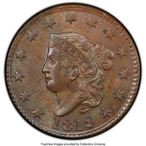 image for: 1819/(8) 1C Large Date, N-2, R.1, MS64 Brown PCGS. CAC. Ex: COL Ellsworth Collection. PCGS Population: (4/1 and 1/1+). NGC ...