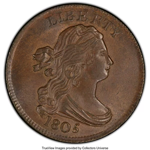 image for: 1805 1/2 C No Stems, C-1, B-1, R.1, MS65 Brown PCGS. PCGS Population: (3/0 and 0/0+). NGC Census: (0/0 and 0/0+). CDN: $18,...
