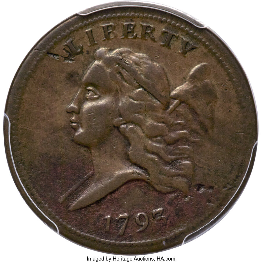 1793 1/2 C C-1, B-1, High R.3, VF35 PCGS. Ex: Missouri Cabinet Collection. The initial coinage of the Philadelphia Mint in ...