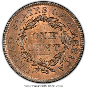 image for: 1834 1C N-4 , Large 8 , Small Stars , Medium Letters MS65 Red and Brown PCGS. Ex: Naftzger Collection. PCGS Population: (2/...