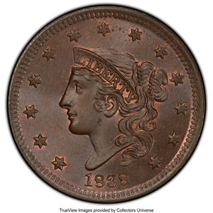 image for: 1838 1C N-7, R.1, MS66+ Brown PCGS....
