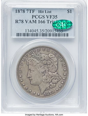 image for: 1878 $1 Reverse of 1878, Tripled Eye, VAM-166, VF35 PCGS. CAC. A Hit List Variety. PCGS Population: (7/39). NGC Census: (0/...