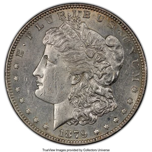 image for: 1879-S $1 Reverse of 1878, VAM-23, AU50 PCGS. A Top 100 Variety. Ex: California. PCGS Population: (2/15 and 0/0+). NGC Cens...