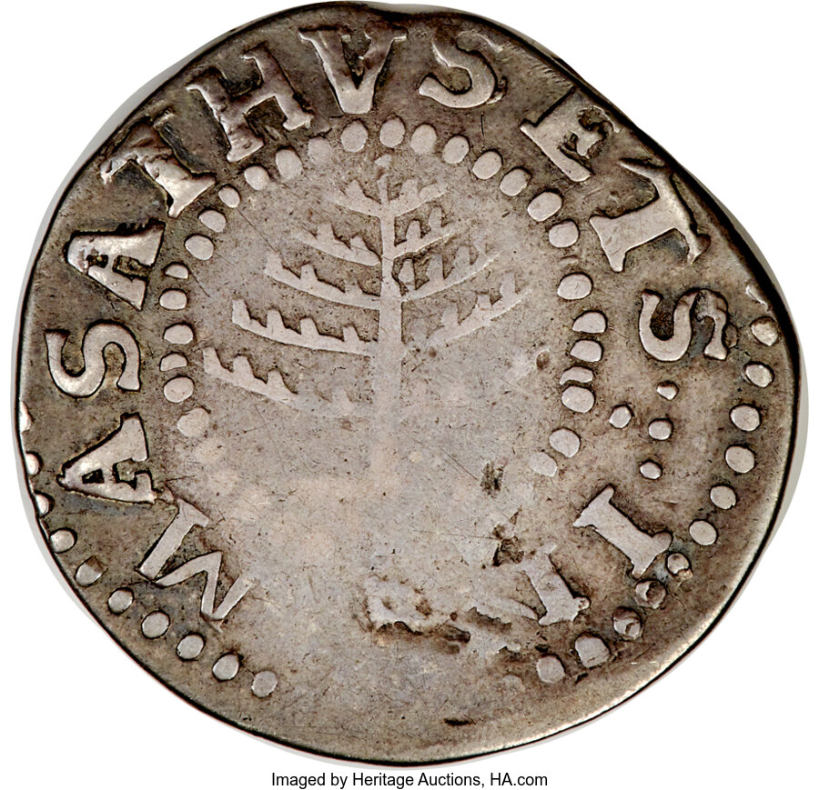 1652 Shilling Pine Tree, Small Planchet F12 thumbnail 2